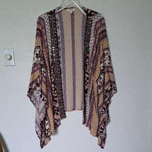 Style & Co. Printed Open Front Kimono - Pink, Purple, Tan